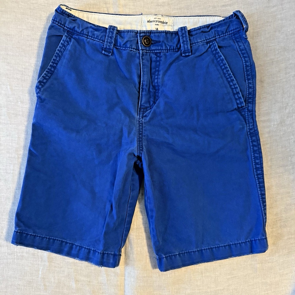 Abercrombie Kids Chino Shorts Boys 14 Blue Good Distressed Cotton Twill